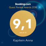 Booking.com Guest Review Award 2017 Kapitein Anna 9 out of 10